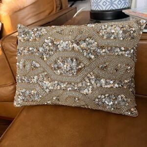 Pier 1 decorative pillows 10"x15" sequin beaded gold silver $20 Stamford